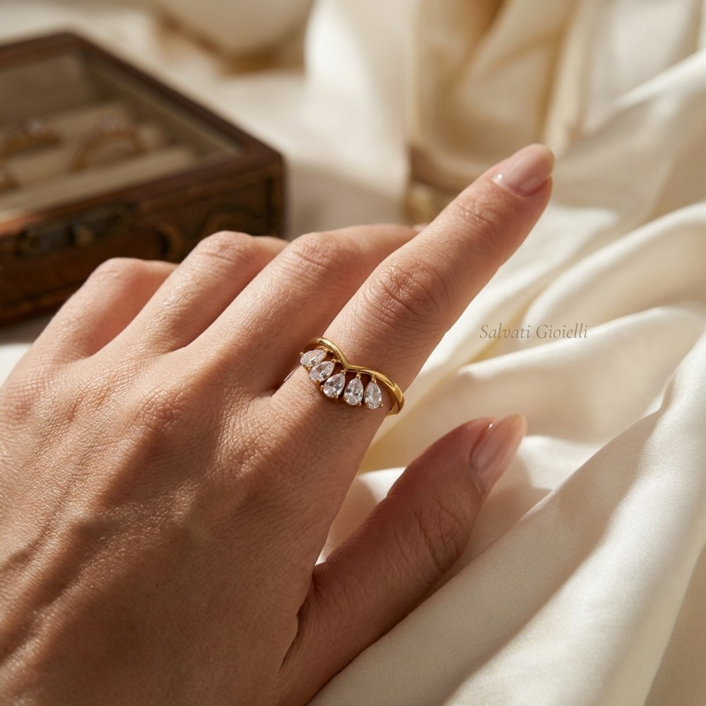 Anello fedina zirconi oro